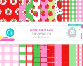 Strawberry Digital paper, Strawberries Designs, Strawberries Pattern, Strawberry decor, Strawberry party decorations, Strawberry party theme