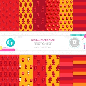 Papel digital de bombeiro, Padrões digitais de bombeiro, Desenhos de bombeiro, Álbum de recortes de bombeiro, Papel de bombeiro, Festa de bombeiro