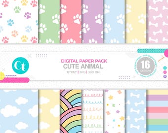 Pastel Dog Digital Paper: Animal Scrapbook Patterns (Digital Download)