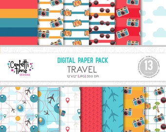 travel digital paper, vacation digital paper, airplane digital paper, travel decoration, travel scrapbook, travel patterns