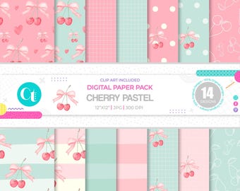 Cherry Digitales Papier: Pastell Scrapbook Designs (JPG, 300 DPI)