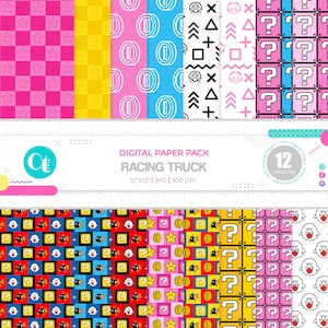 Super Mario Digital Paper Pack: Party Theme Patterns (JPG, 12x12 inches)