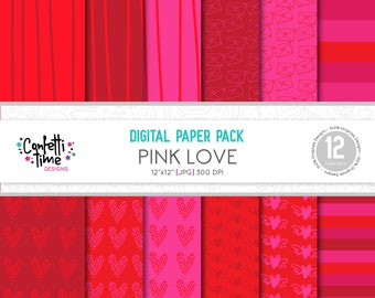 Valentine's Day Digital Paper Pack: Hearts & Love (12x12, 300 DPI) (Digital Download)