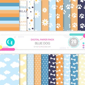 Hund Digitales Papier, blaues digitales Papier, digitales Papier mit Tieren, blaues digitales Papier, Scrapbook-Papier für Tiere, blaues Papier, blaue Party, blauer Hund