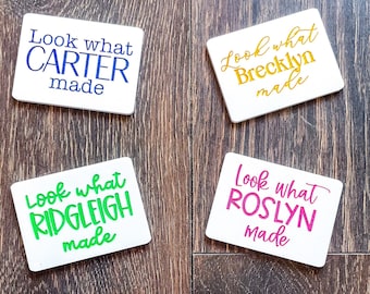 Look what I made magnet, personalized kids name fridge magnets, kids drawing display, kids art hanger, magnets for kids art, handmade by