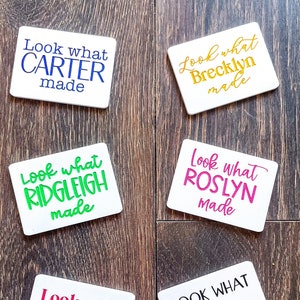 Look what I made magnet, personalized kids name fridge magnets, kids drawing display, kids art hanger, magnets for kids art, handmade by