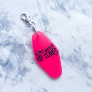 Hot girls hit curbs keychain, retro vintage motel keychain,hot pink accessories, funny keychains