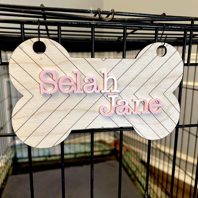 Image showcasing Personalized Dog Crate Sign: Wooden Puppy Kennel Nameplate - Etsy