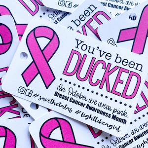 Breast cancer awareness month tags, You’ve been ducked, pink ribbon duck duck tags, duck tags, ducking tags, tags for Ducking