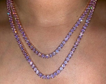 CZ 4mm Icy Tennis Chain,Tennis Choker Necklace,Iced Out Chains for Women,Personalized Silver/Gold/Pink Tennis Chain Jewelry Girl