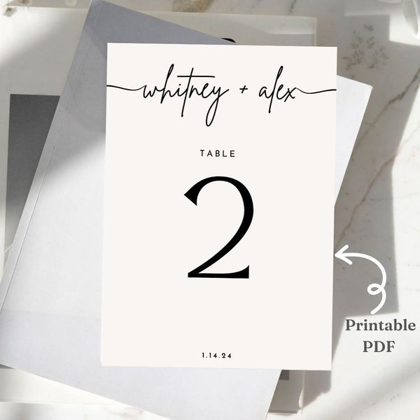 Elegant Cursive Script Table Number Cards Digital Download Template - Printable Wedding Table Decor
