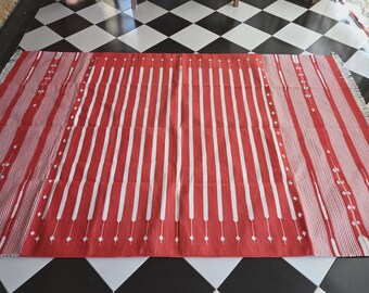 Handwoven Red Geometric Kilim Rug 5x8 ft | Boho Dhurrie Flatweave Area Rug