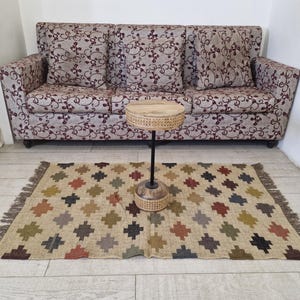 Handwoven Wool Dhurrie Rug : Modern Geometric Stripe Area Rug