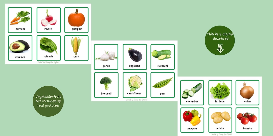 Vegetable and Fruit Picture Flashcards Kids Learning - Etsy