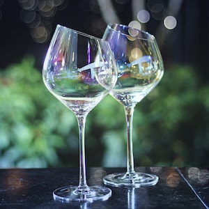 Designer Handblown Crystal Wine Glasses, Unique Iridescent Design