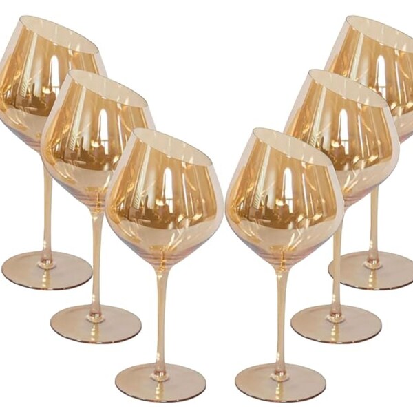 Designer Handblown Crystal Wine Glasses, Unique Amber Design, Perfect Gift for her, Valentine's day, Colored Stemware Set Of 2|4|6|8