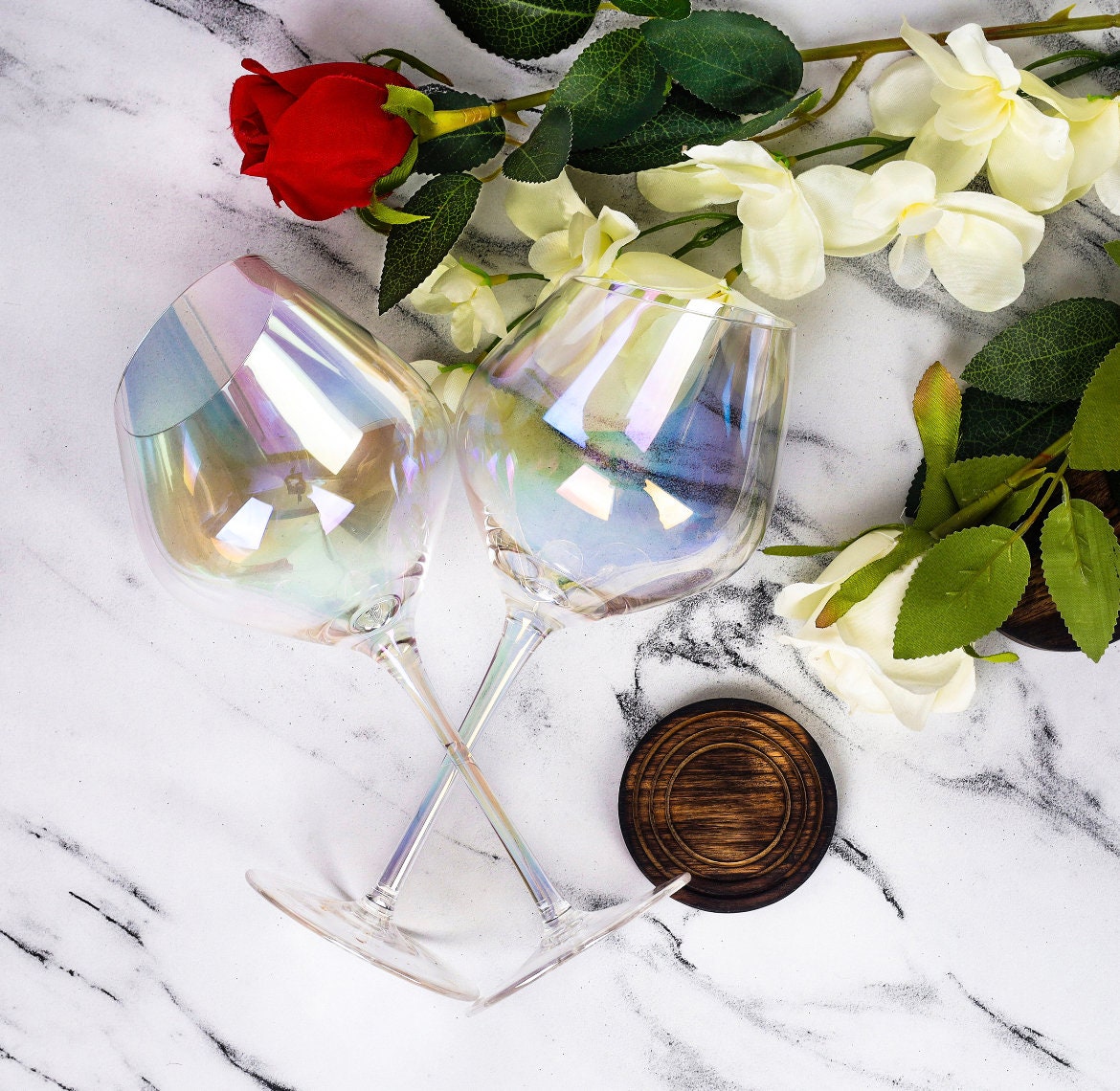 Designer Handblown Crystal Wine Glasses, Unique Iridescent Design, Perfect  Gift, Red Wine, Universal Wine, Colored Stemware Set of 2,4,6,8 