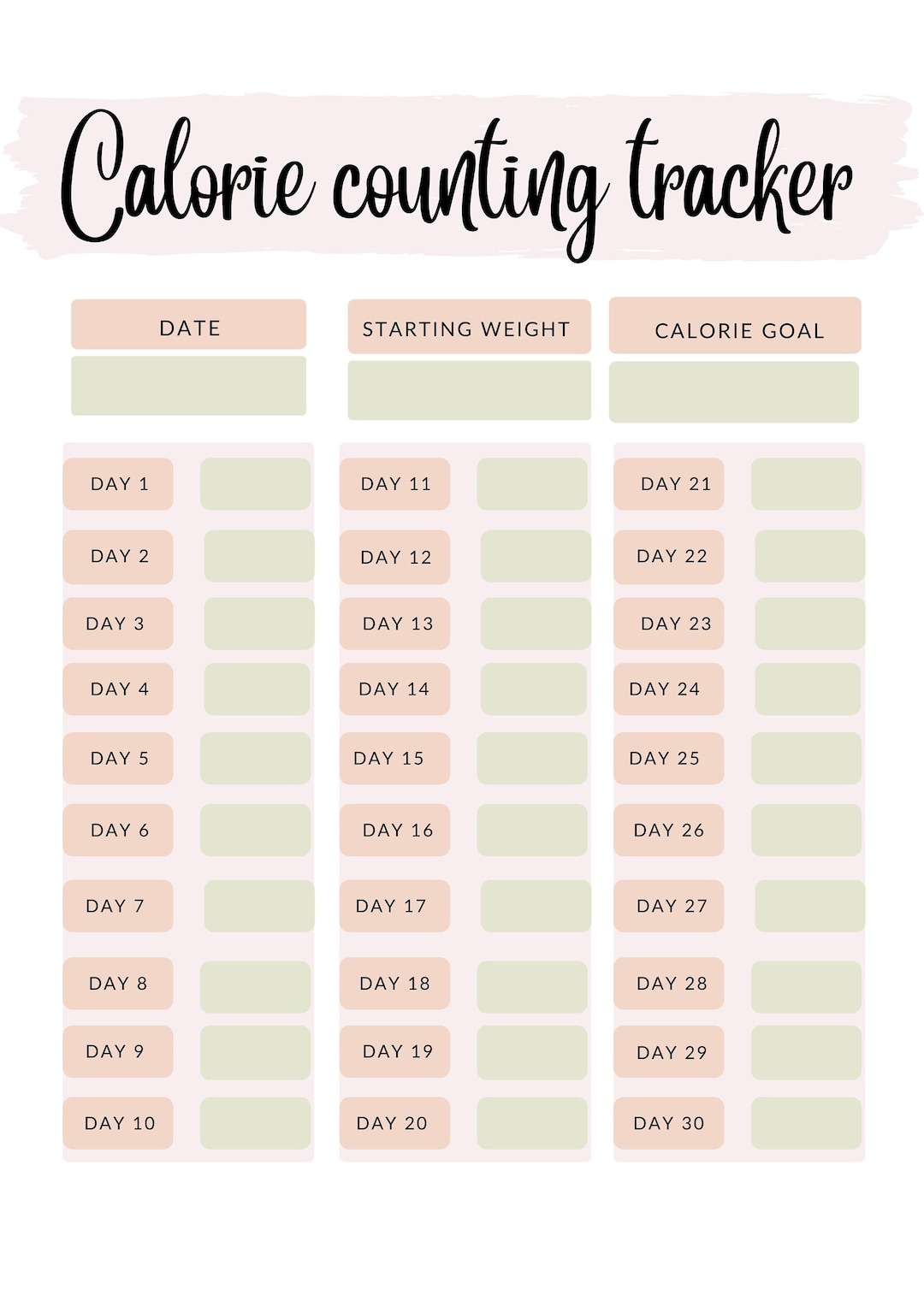 Calorie Counter (b&w) • The Printables