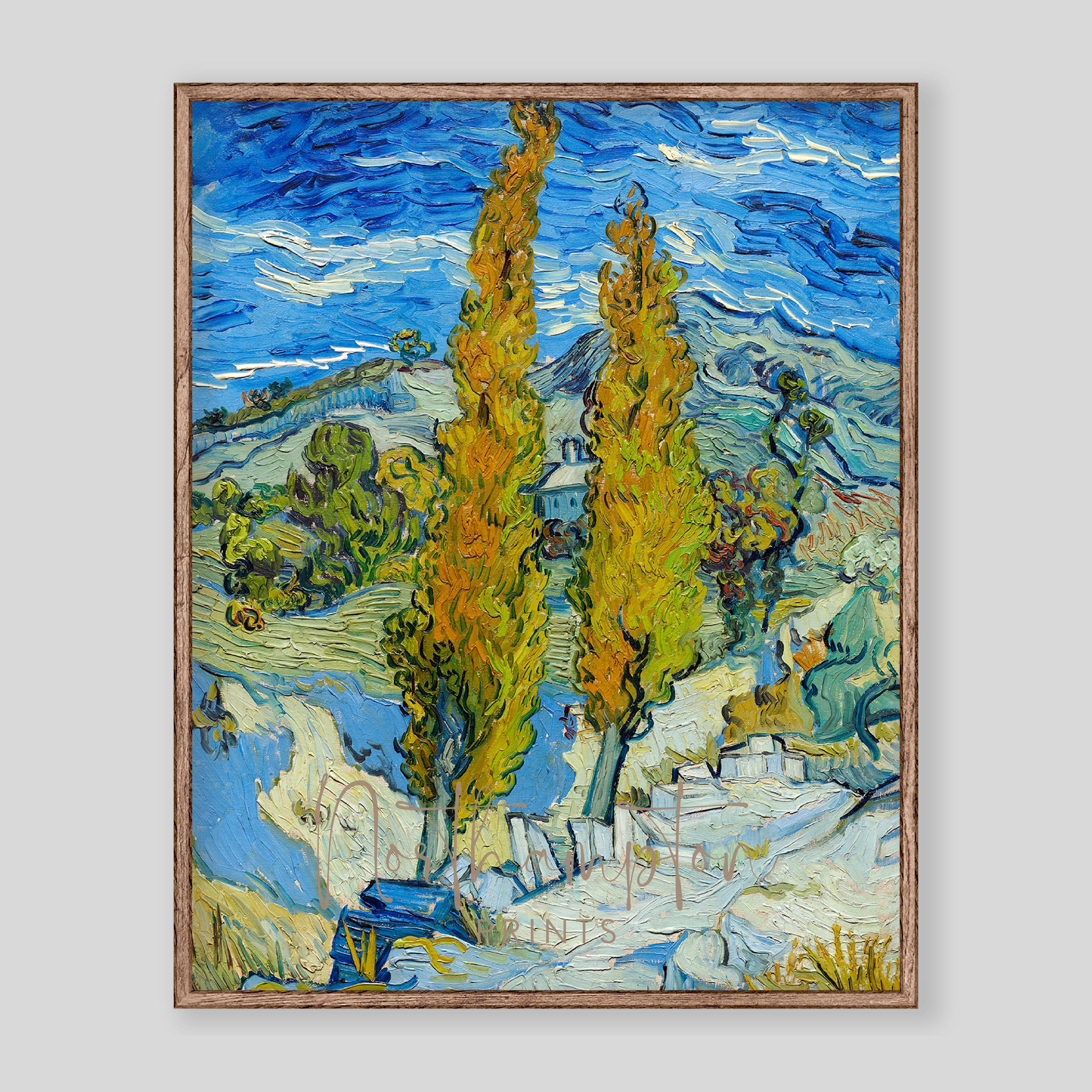 Poplars at Saint Remy by Van Gogh Vintage Print Vintage Wall Art Blue