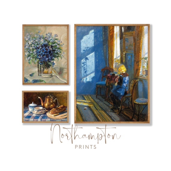 Gallery Wall Art Set Vintage Prints in Blue Farmhouse Etsy