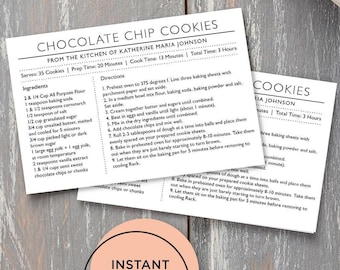 Plantilla de tarjeta de recetas minimalista, editable y fácil de usar, 4x6, descarga digital n.° 07
