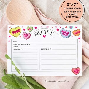 5x7 Sweethearts Valentine's Day Recipe Card, Retro Kitsch Valentine's Day Recipe Card, DIY Print or edit digitally with JetTemplate #16B