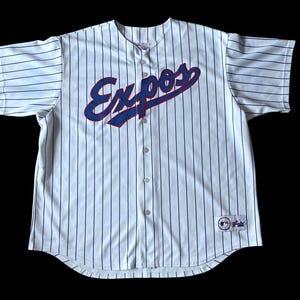 Vintage 90s Montreal Expos Majestic Jersey 2XL | MLB Throwback Pinstripe Baseball Shirt | Made in USA