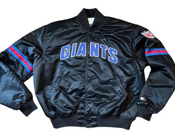 Vintage 80/90er Jahre NFL New York Giants Satin Starter Bomberjacke Schwarz Gr. XL