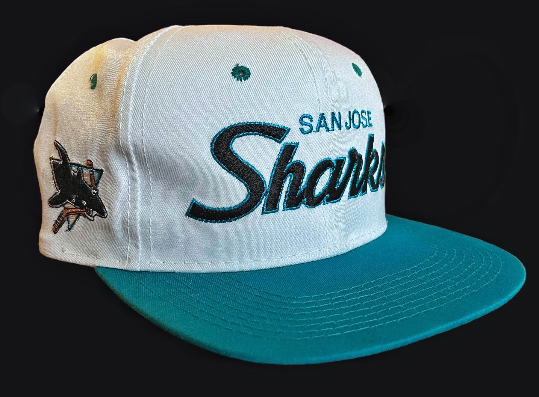 90s Vintage San Jose Sharks Hat 1990s Teal & Black Made in 