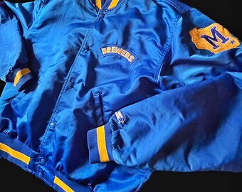 Vintage 1980’s MLB Milwaukee Bremer Starter Satin Bomber Jacke Made in USA Size L