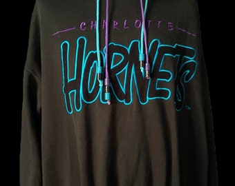 Vintage 1990er NBA Charlotte Hornets Graffiti Doppel-Kapuzen-Starter-Sweatshirt Größe XL