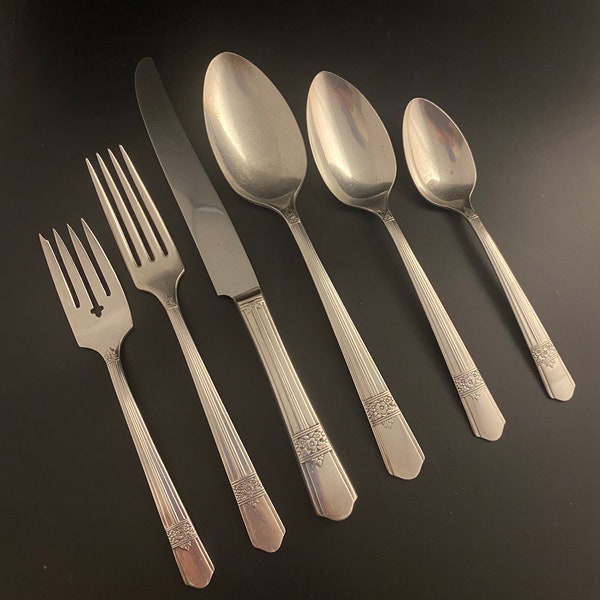 Silver Rose, Silverplate Flatware, 1940, Simeon L. + George H. Rogers & Co, Set and Individual Pieces