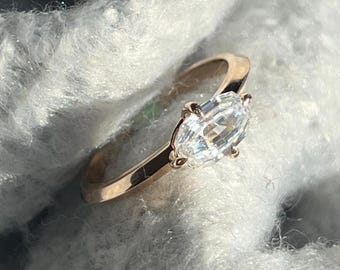 Oval Moissanite Engagement Ring,  Gold Minimalist Solitaire Ring, Emerald Cut Moissanite Ring, Promise Ring, Handmade Fine Jewelry