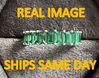 Sapphire emerald ruby eternity band. diamond eternity band in Pink Blue Green gemstones. baguette emerald cut diamond eternity wedding bands