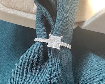 1.02 carat  natural princess cut diamond solitaire ring. 1.27 ct total weight natural diamond engagement ring white gold with diamond band