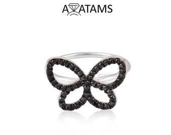 Butterfly Diamond Ring in 10Kt Gold | White Gold Statement Ring in Black and white Diamond. Butterfly Ring for Women. Natural black diamond