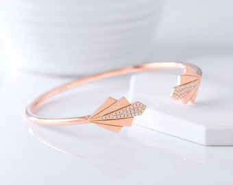 Rose Gold Diamond Cuff Bracelet | Adjustable Diamond Bangle Bracelet in Sterling Silver | Flexible Everyday Bracelet | Gift for your partner