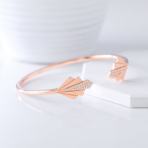 Rose Gold Diamond Cuff Bracelet | Adjustable Diamond Bangle Bracelet in Sterling Silver | Flexible Everyday Bracelet | Gift for your partner