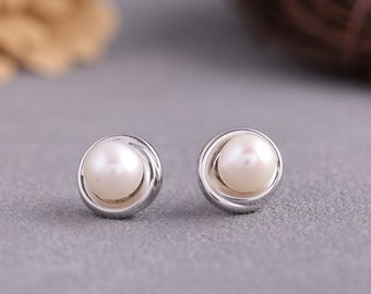 Pearl Stud Earrings with Jacket | Fusion Pure Pearl Earrings in 925 Sterling Silver | Circle Earrings with Earring Jacket Everyday Occasion