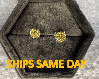 Sterling Silver and diamond-November Birthstone Earrings-1.5 carat total weight fancy Yellow Topaz Stud Earring/Topaz Gemstone Gifts for her