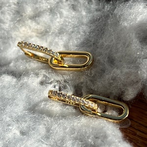 Diamond Double Hoop earrings. Convertible Gold and Silver Link Earrings in Sterling Silver. Hoop in Hoop Dangle Interlocking diamond Earring