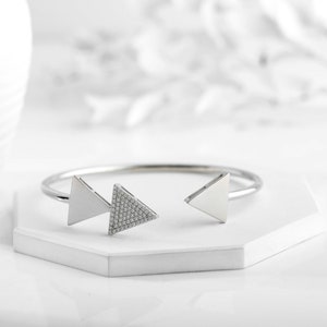 Triangle Cuff Bracelet | Adjustable Diamond Bangle Bracelet in Sterling Silver | Flexible Everyday Bracelet | Minimalist wedding bracelet.