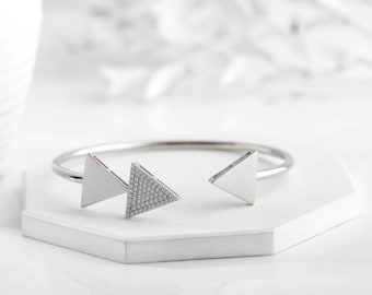 Triangle Cuff Bracelet | Adjustable Diamond Bangle Bracelet in Sterling Silver | Flexible Everyday Bracelet | Minimalist wedding bracelet.