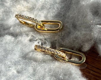Diamond Double Hoop earrings. Convertible Gold and Silver Link Earrings in Sterling Silver. Hoop in Hoop Dangle Interlocking diamond Earring