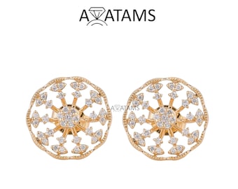 Conflict free brilliant  cut Round Diamond Sunburst Earrings and Earring Jacket in 10Kt Gold. Convertible Diamond Halo 2 in 1 Stud Earrings.