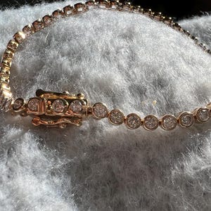 3 carat lab grown diamond tennis bracelet in 14kt gold. Bezel set diamond tennis bracelet. Brilliant round cut diamonds. unisex Bracelet.