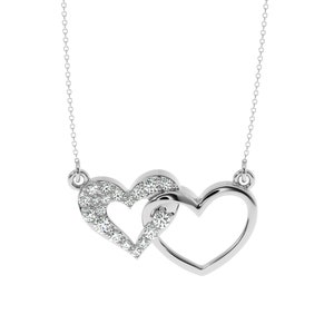 Diamond Connected Heart Necklace | Double heart diamond pendant for her| Interlocking heart necklace in Gold / Silver | Thanksgiving Gift