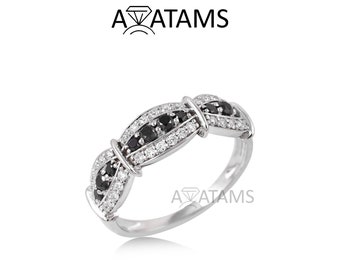 Engagement Diamond Ring in 10Kt Gold | White Gold Wedding Ring in Black Diamond | Unique Promise Ring Unisex
