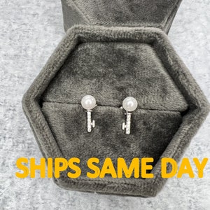 Pearl Earring with diamond studded key in sterling silver | White freshwater Pearl Earring | lock key earrings with moissanite diamonds