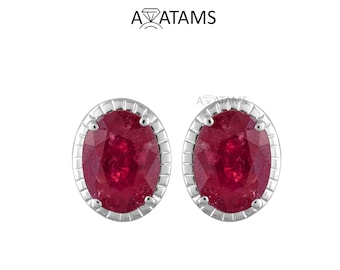 Ruby Earring Stud | Crystal Ruby Earring in 925 Sterling Silver | Minimalist Gemstone Earring | Everyday Stud Earrings